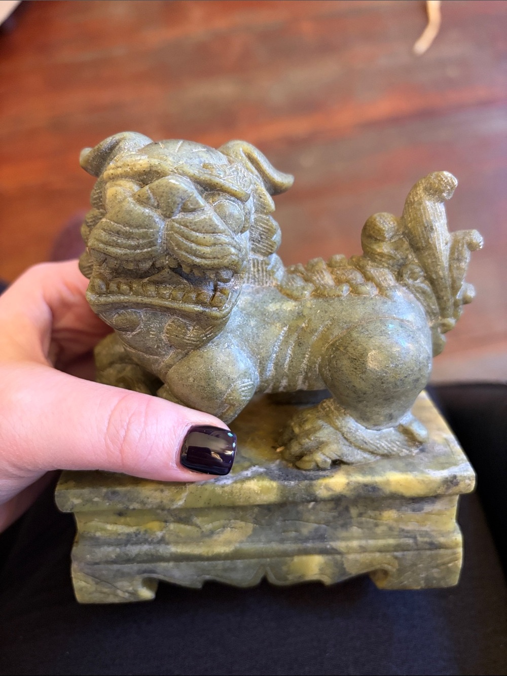 Stone Foo Dog Sculpture - Green Decorative Home Art